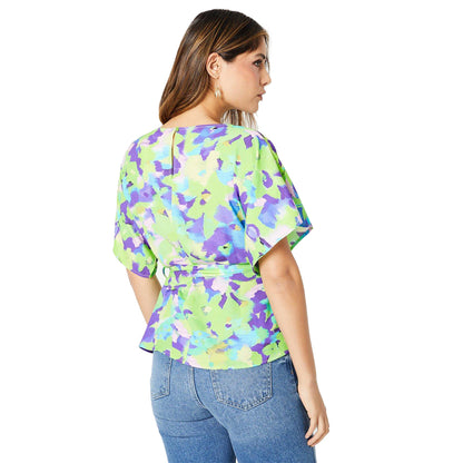 Multicoloured - Back - Principles Womens-Ladies Abstract Floral Belt Batwing Sleeve Top