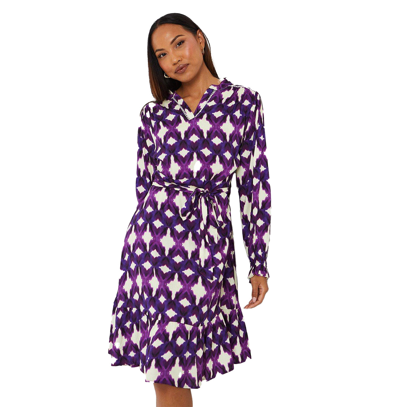 Purple - Front - Principles Womens-Ladies Abstract Belt Mini Dress