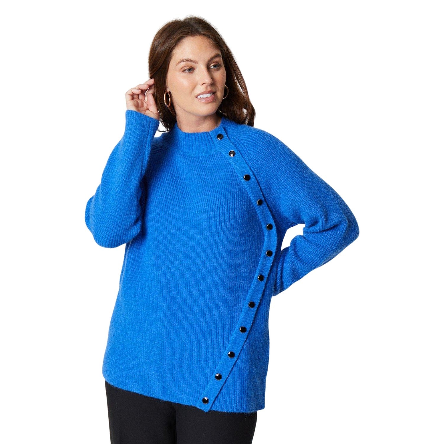 Blue - Front - Principles Womens-Ladies Button Funnel Neck Jumper