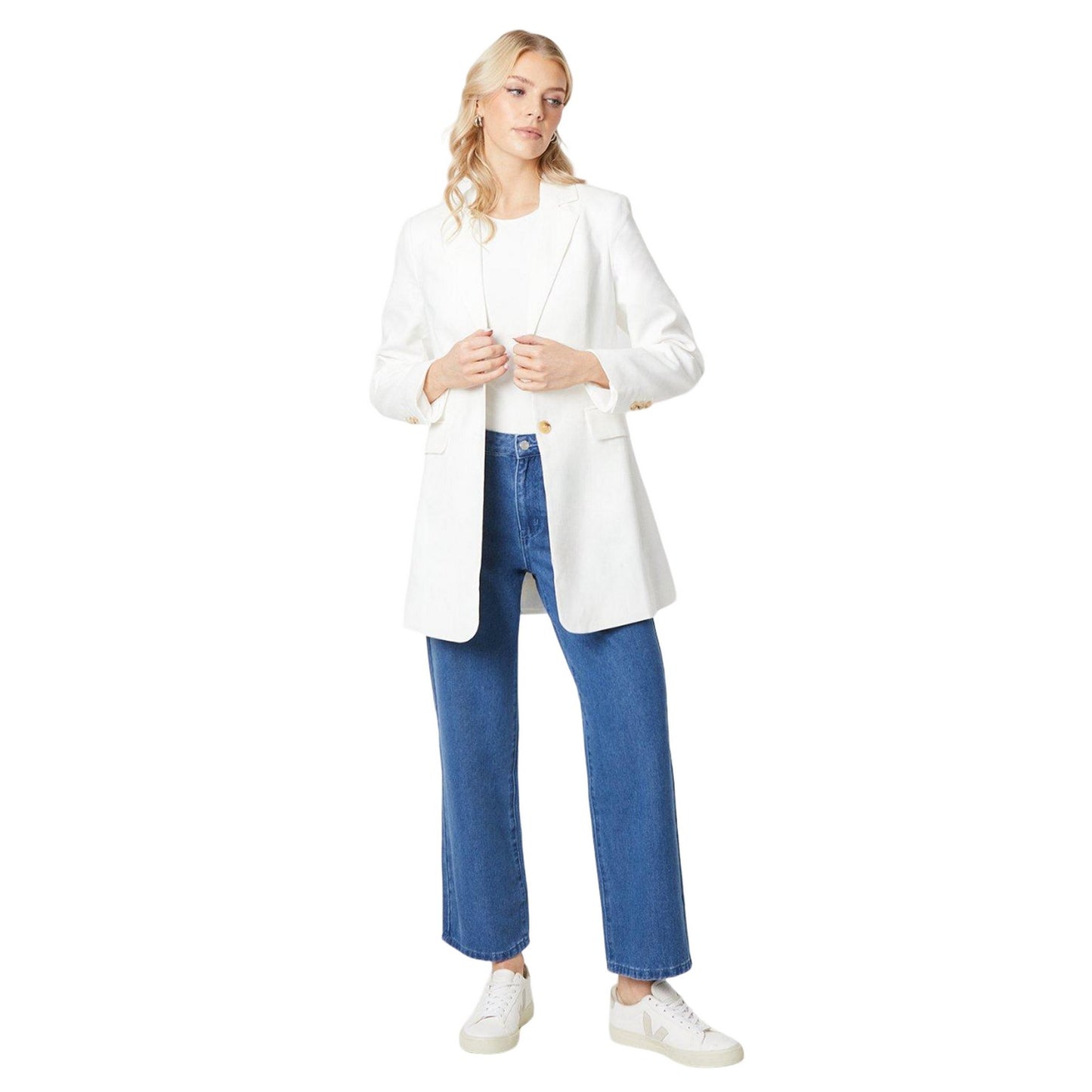 Cream - Side - Principles Womens-Ladies Linen Single-Breasted Oversized Blazer