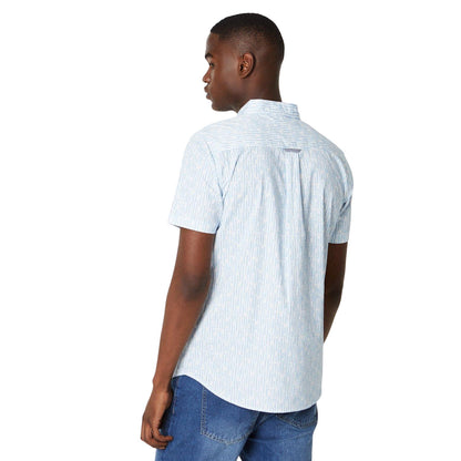 White - Back - Maine Mens Linear Short-Sleeved Shirt