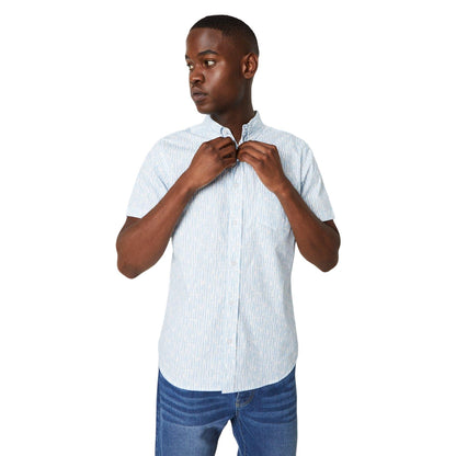 White - Front - Maine Mens Linear Short-Sleeved Shirt