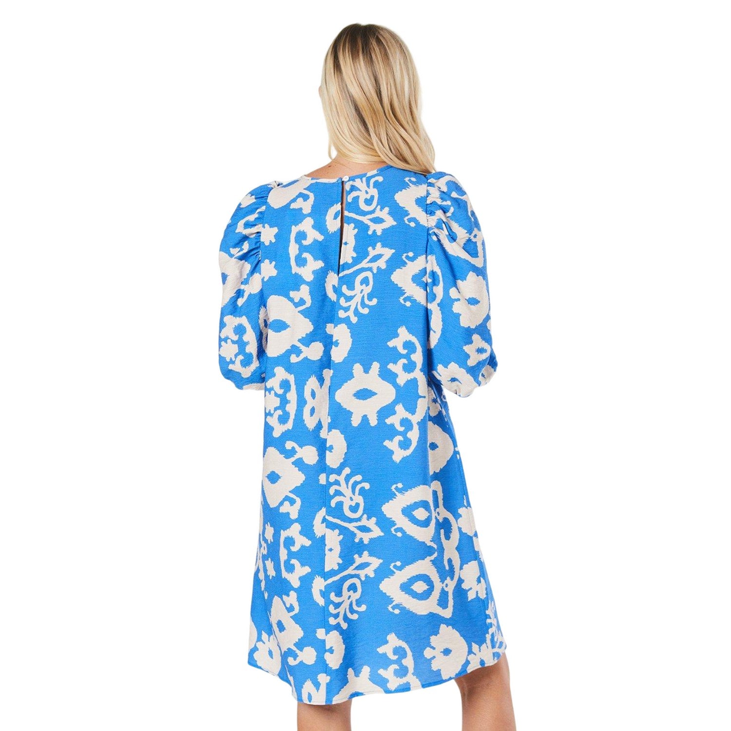 Blue - Back - Principles Womens-Ladies Petite Puff Sleeve Shift Dress