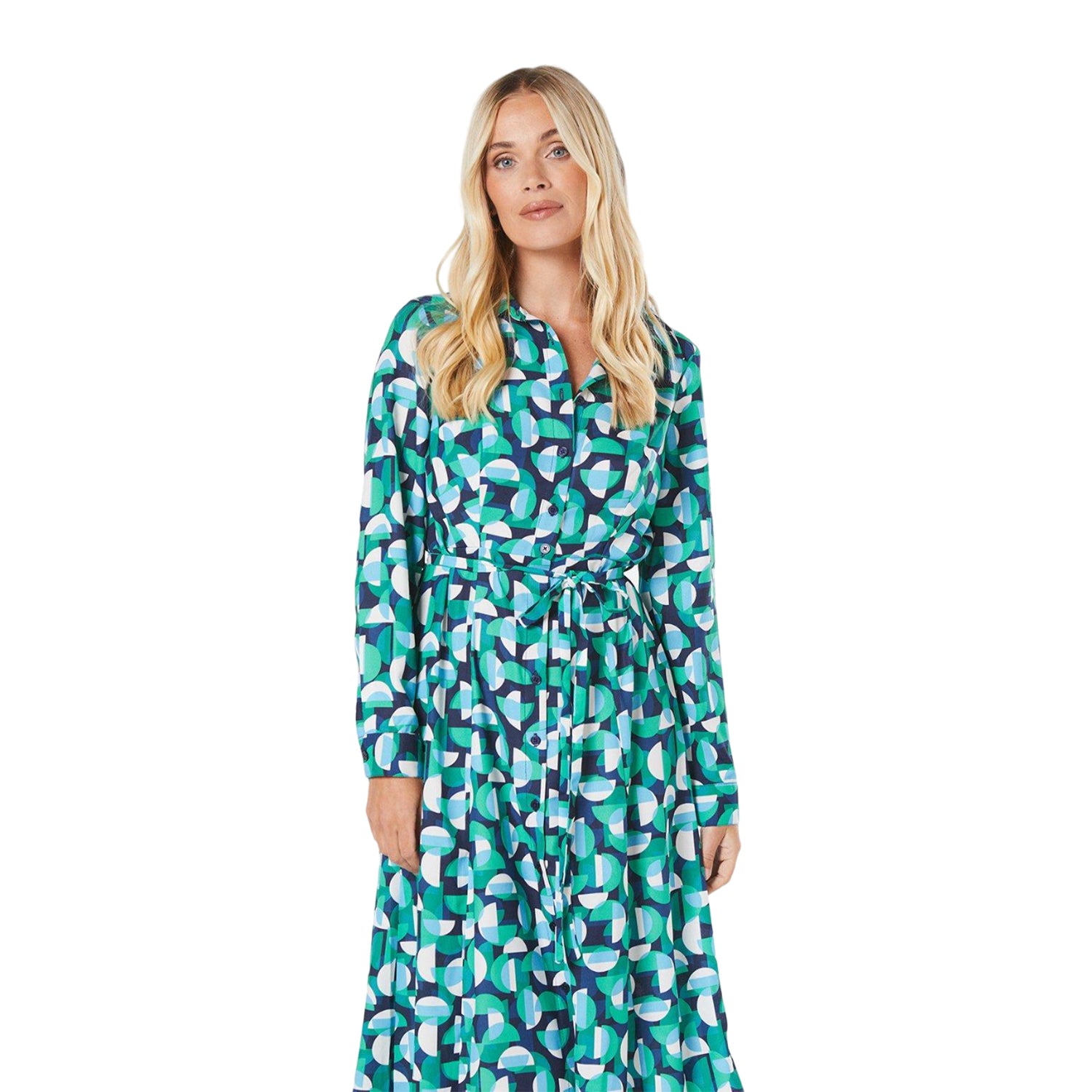 Green - Side - Principles Womens-Ladies Geometric Petite Shirt Dress