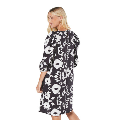 White-Black - Back - Principles Womens-Ladies Monochrome Petite Puff Sleeve Shift Dress