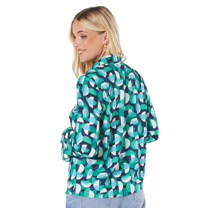 Green - Back - Principles Womens-Ladies Geometric Open Petite Shirt