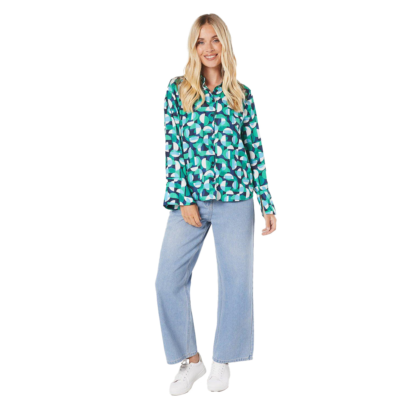 Green - Lifestyle - Principles Womens-Ladies Geometric Open Petite Shirt