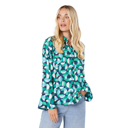 Green - Front - Principles Womens-Ladies Geometric Open Petite Shirt