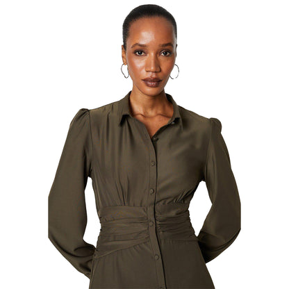 Khaki - Side - Principles Womens-Ladies Crepe Button Through Shirt Dress