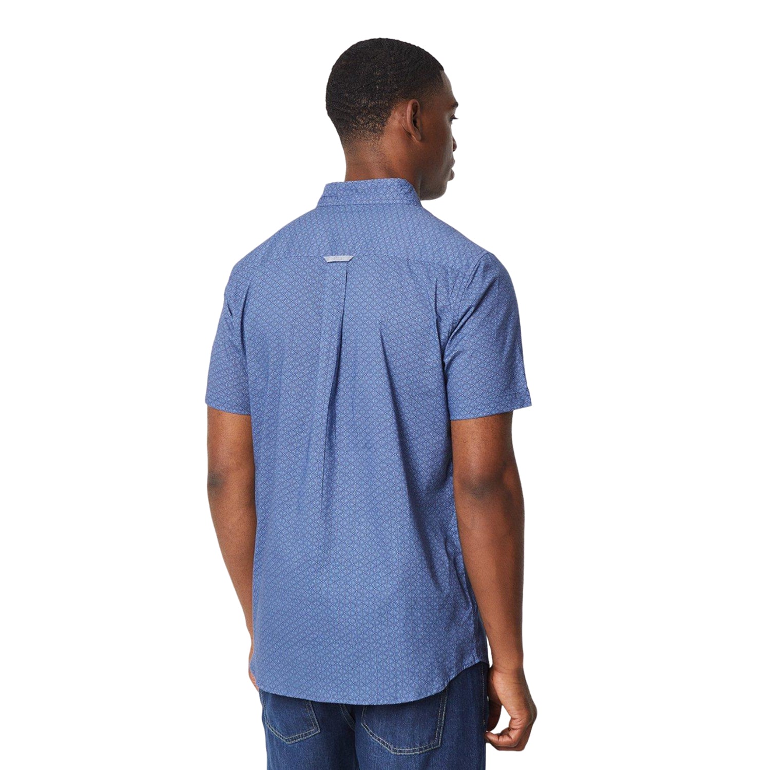 Blue - Back - Maine Mens Geometric Short-Sleeved Shirt