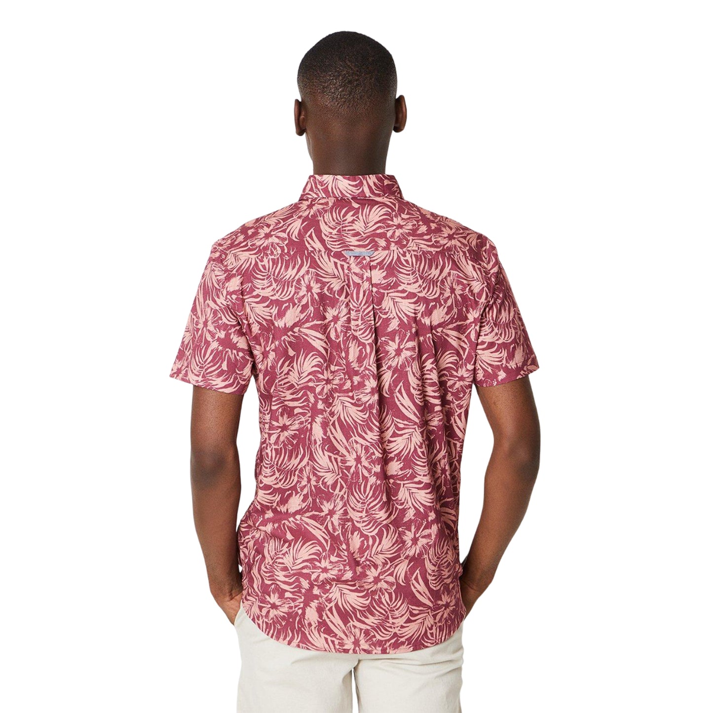 Magenta - Back - Maine Mens Leaf Print Short-Sleeved Shirt