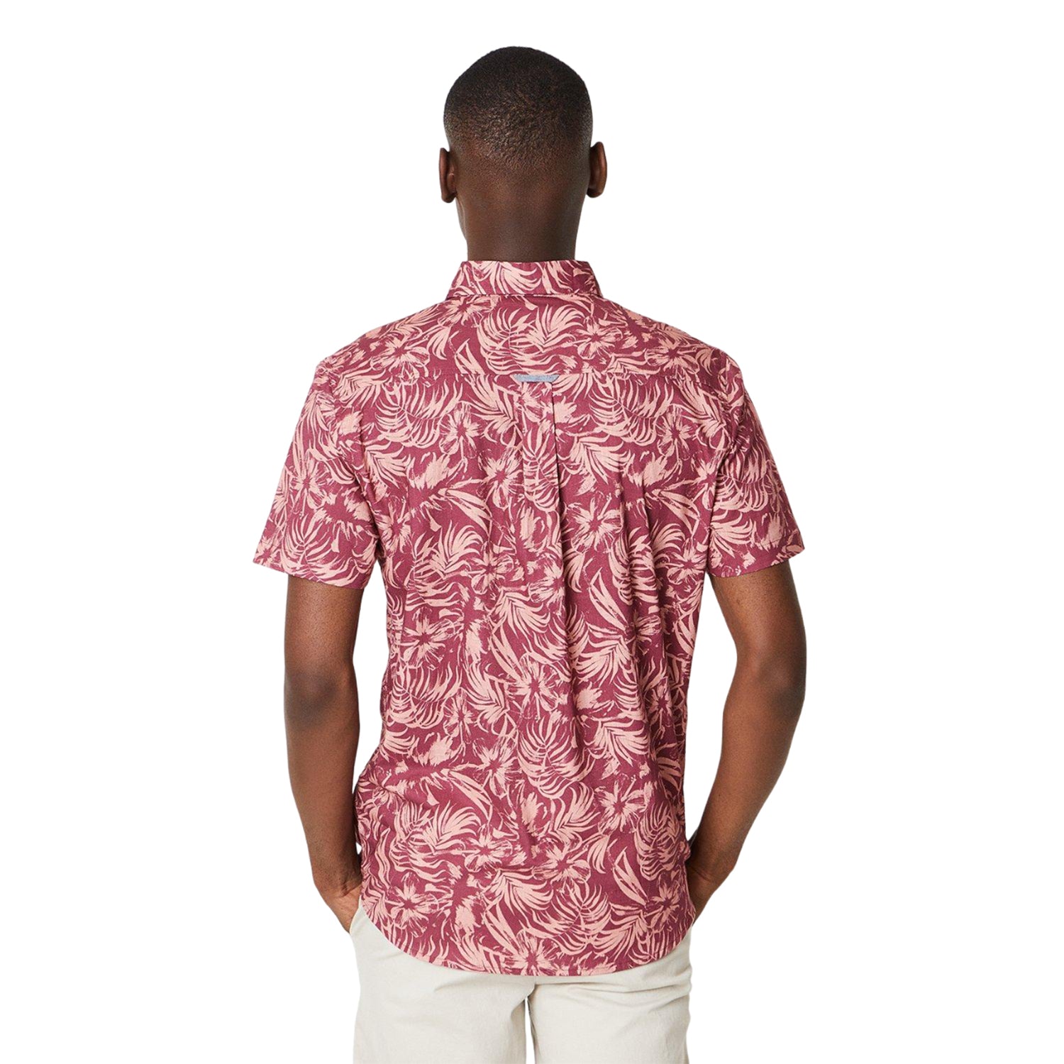 Magenta - Back - Maine Mens Leaf Print Short-Sleeved Shirt
