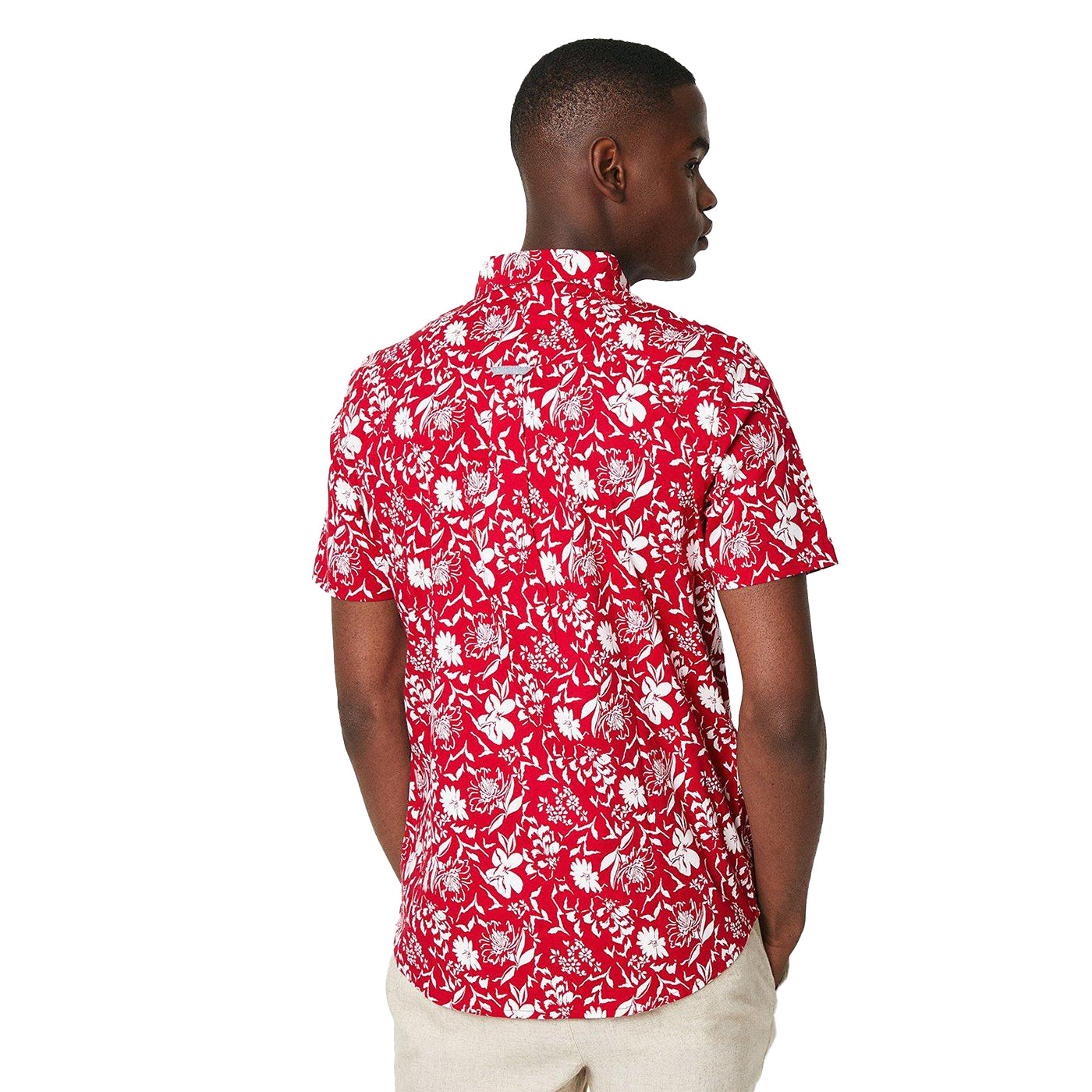 Red - Back - Maine Mens Floral Short-Sleeved Shirt