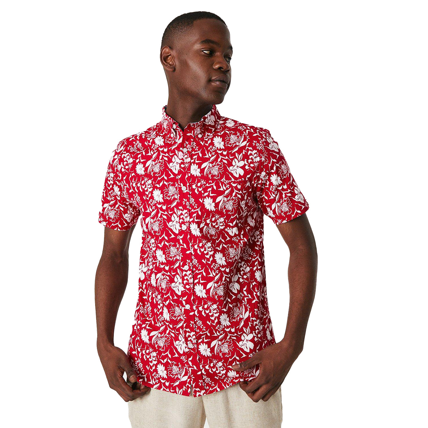 Red - Front - Maine Mens Floral Short-Sleeved Shirt