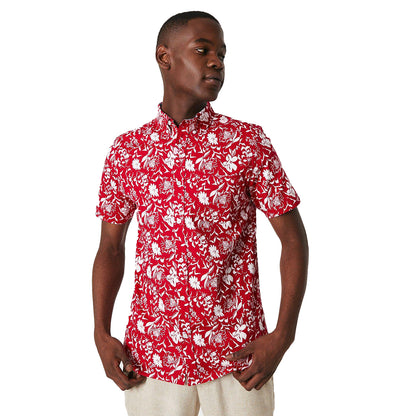 Red - Front - Maine Mens Floral Short-Sleeved Shirt