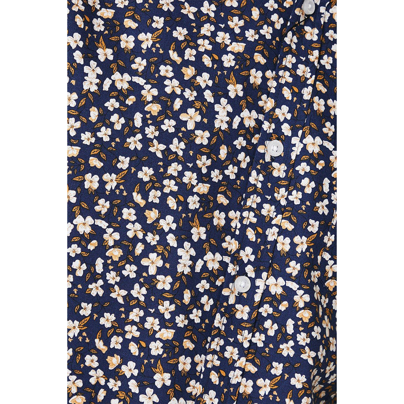 Navy - Side - Maine Mens Ditsy Floral Short-Sleeved Shirt