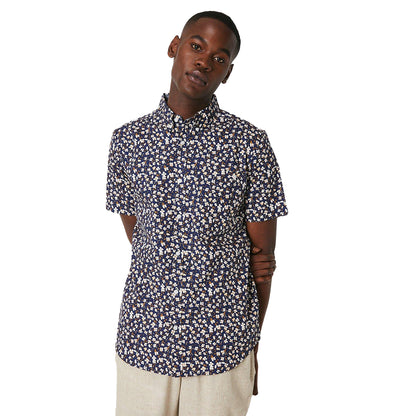 Navy - Front - Maine Mens Ditsy Floral Short-Sleeved Shirt