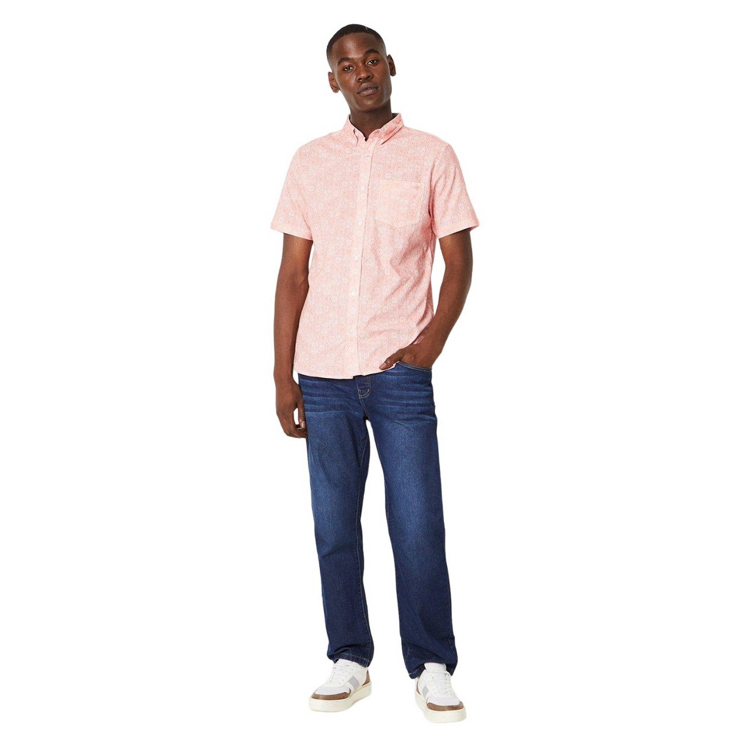 Coral - Side - Maine Mens Tile Print Short-Sleeved Shirt