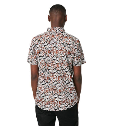 Brown - Back - Maine Mens Abstract Palm Short-Sleeved Shirt