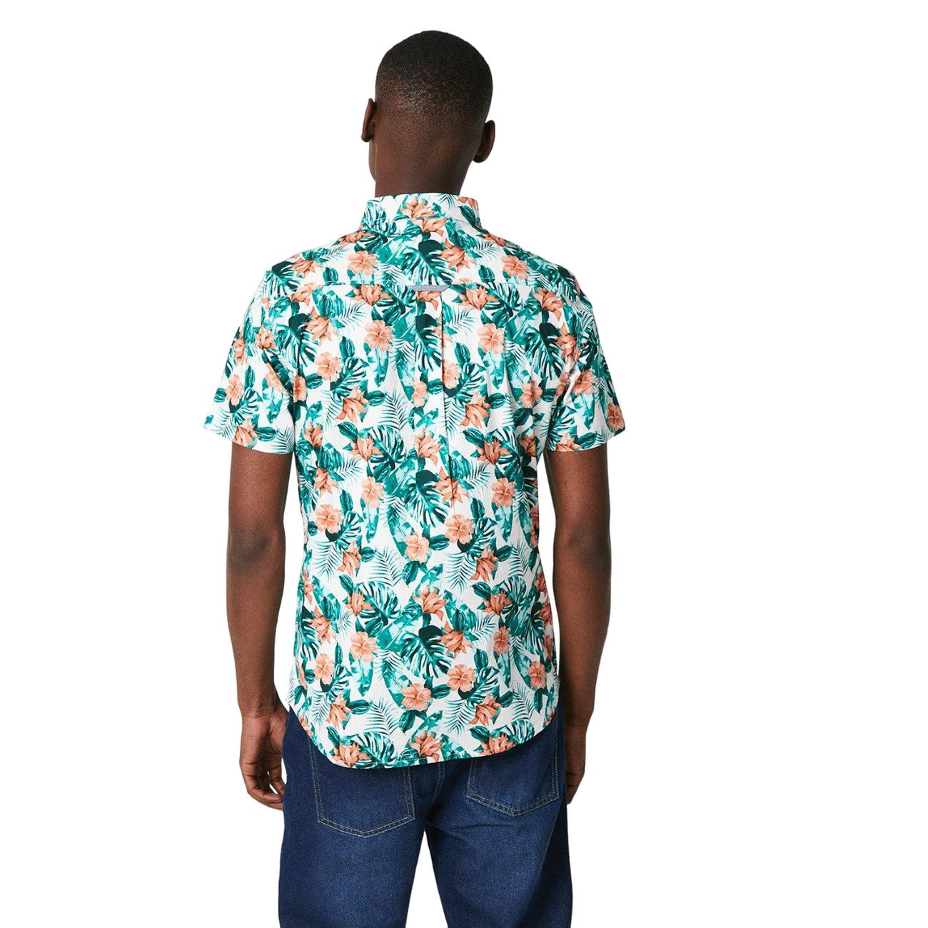 Green - Back - Maine Mens Jungle Floral Short-Sleeved Shirt