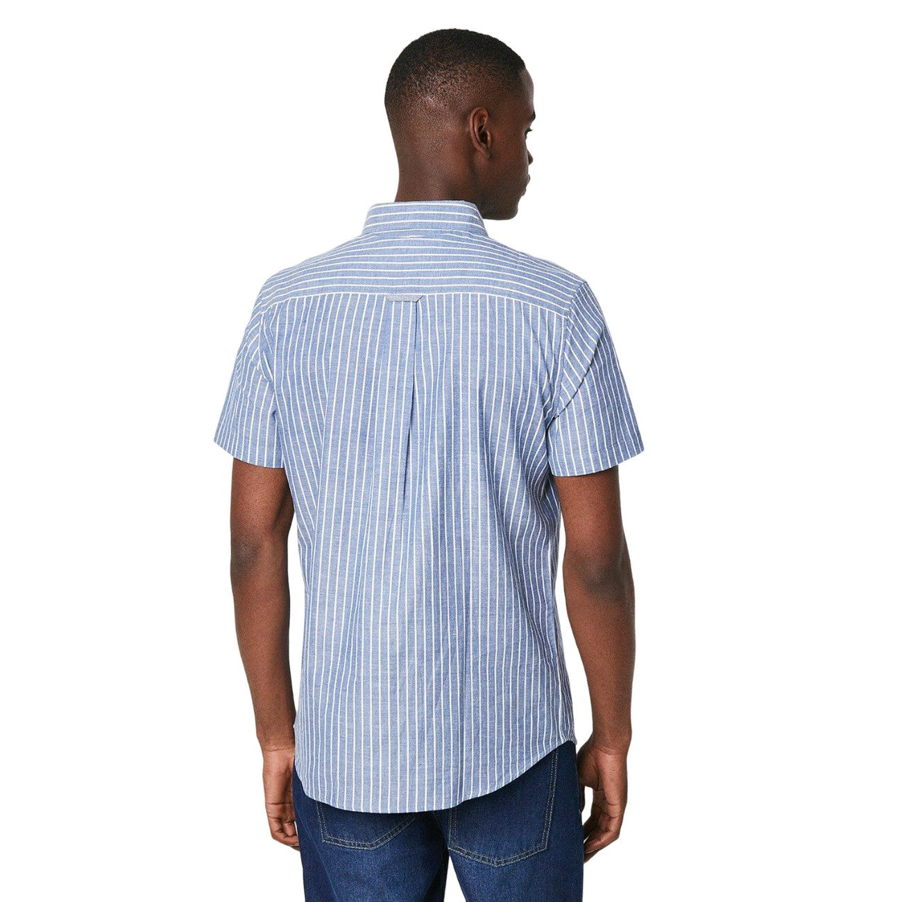 Blue - Back - Maine Mens Wide Stripe Short-Sleeved Shirt