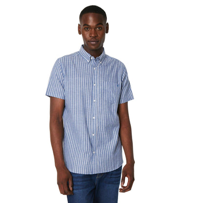 Blue - Front - Maine Mens Wide Stripe Short-Sleeved Shirt