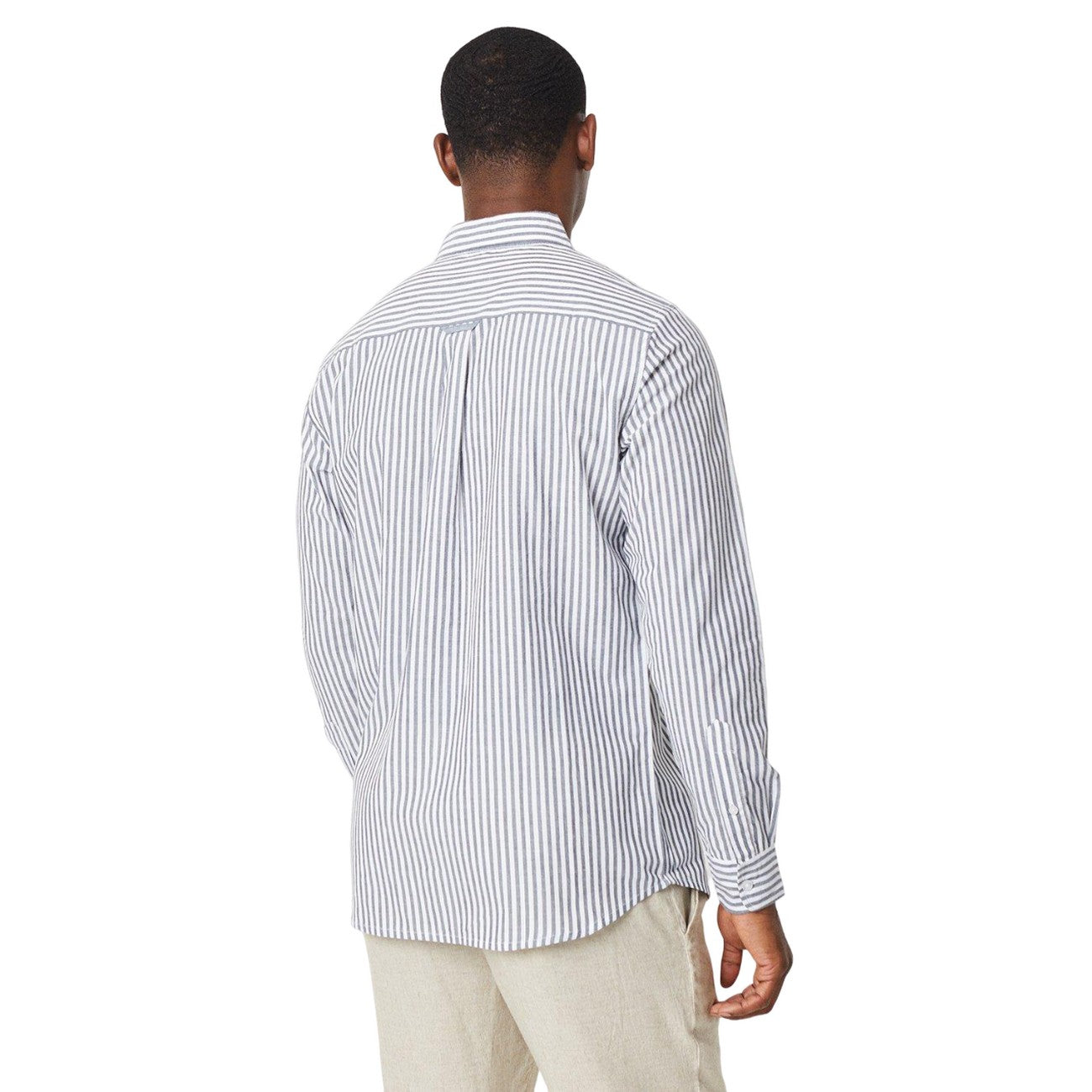Navy - Back - Maine Mens Striped Long-Sleeved Shirt
