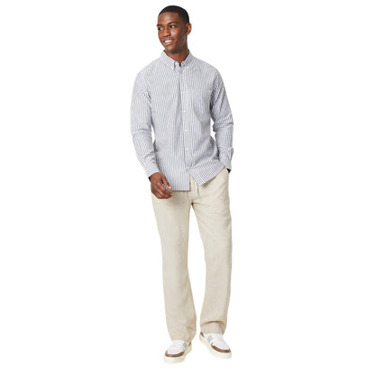 Navy - Side - Maine Mens Striped Long-Sleeved Shirt