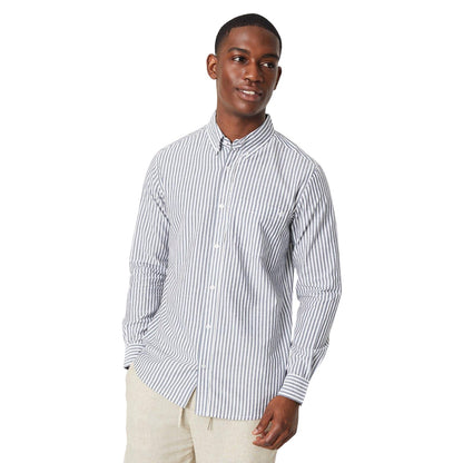 Navy - Front - Maine Mens Striped Long-Sleeved Shirt