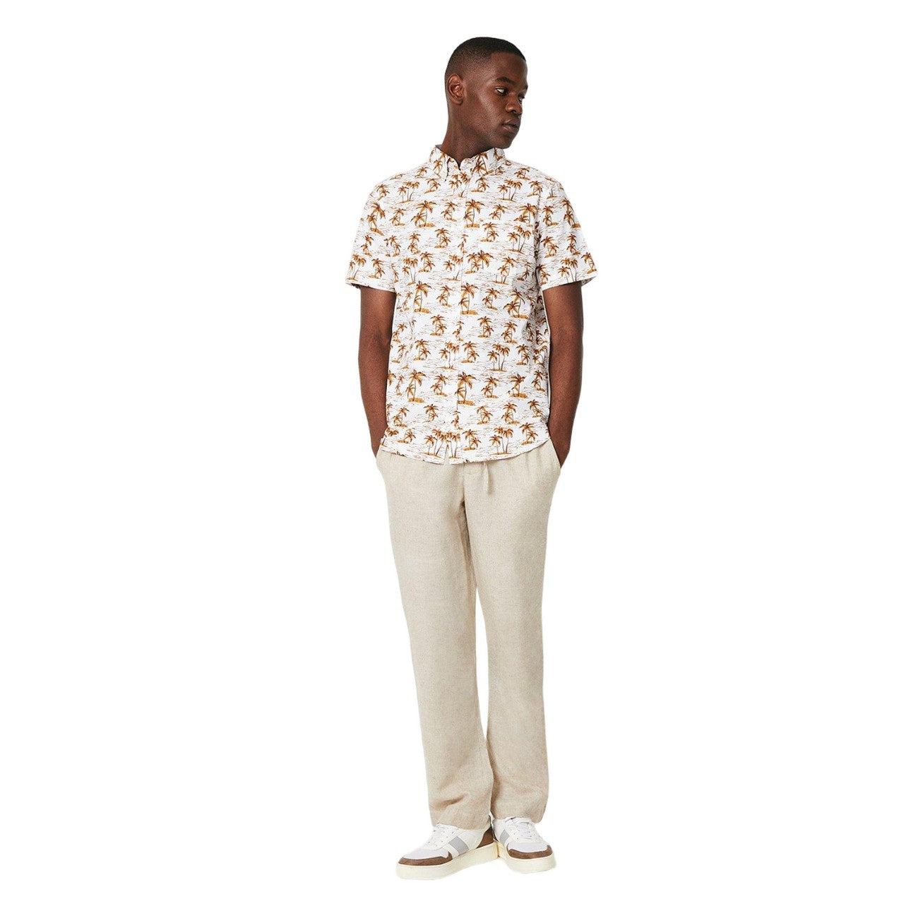 Gold - Side - Maine Mens Palm Tree Short-Sleeved Shirt