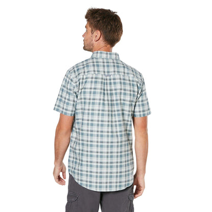 Light Grey - Back - Maine Mens Checked Oxford Short-Sleeved Shirt