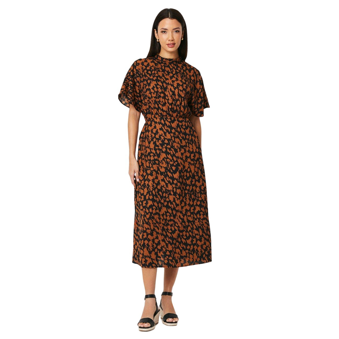 Black - Front - Principles Womens-Ladies Abstract High-Neck Midi Dress