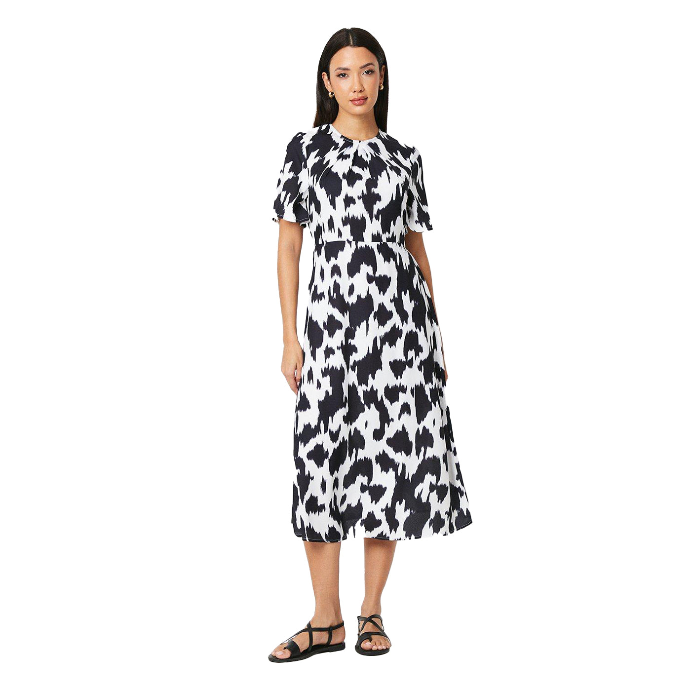 Monochrome - Front - Principles Womens-Ladies Dalmatian Print Volume Midi Dress