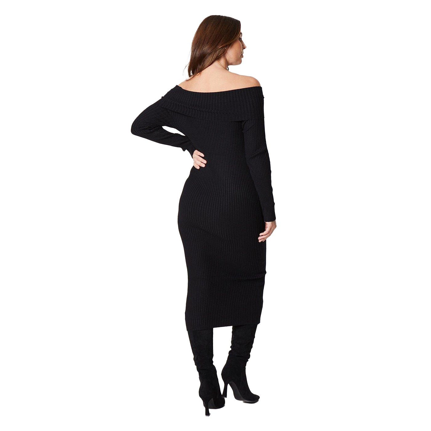 Black - Back - Principles Womens-Ladies Ribbed Bardot Midi Dress