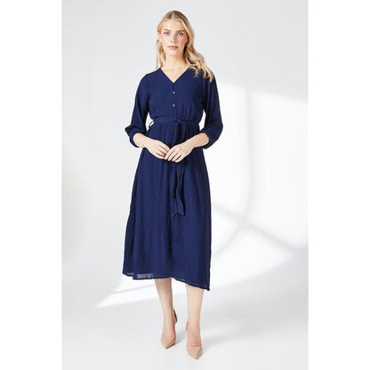 Navy - Front - Principles Womens-Ladies Belted Button Through Midi Dress
