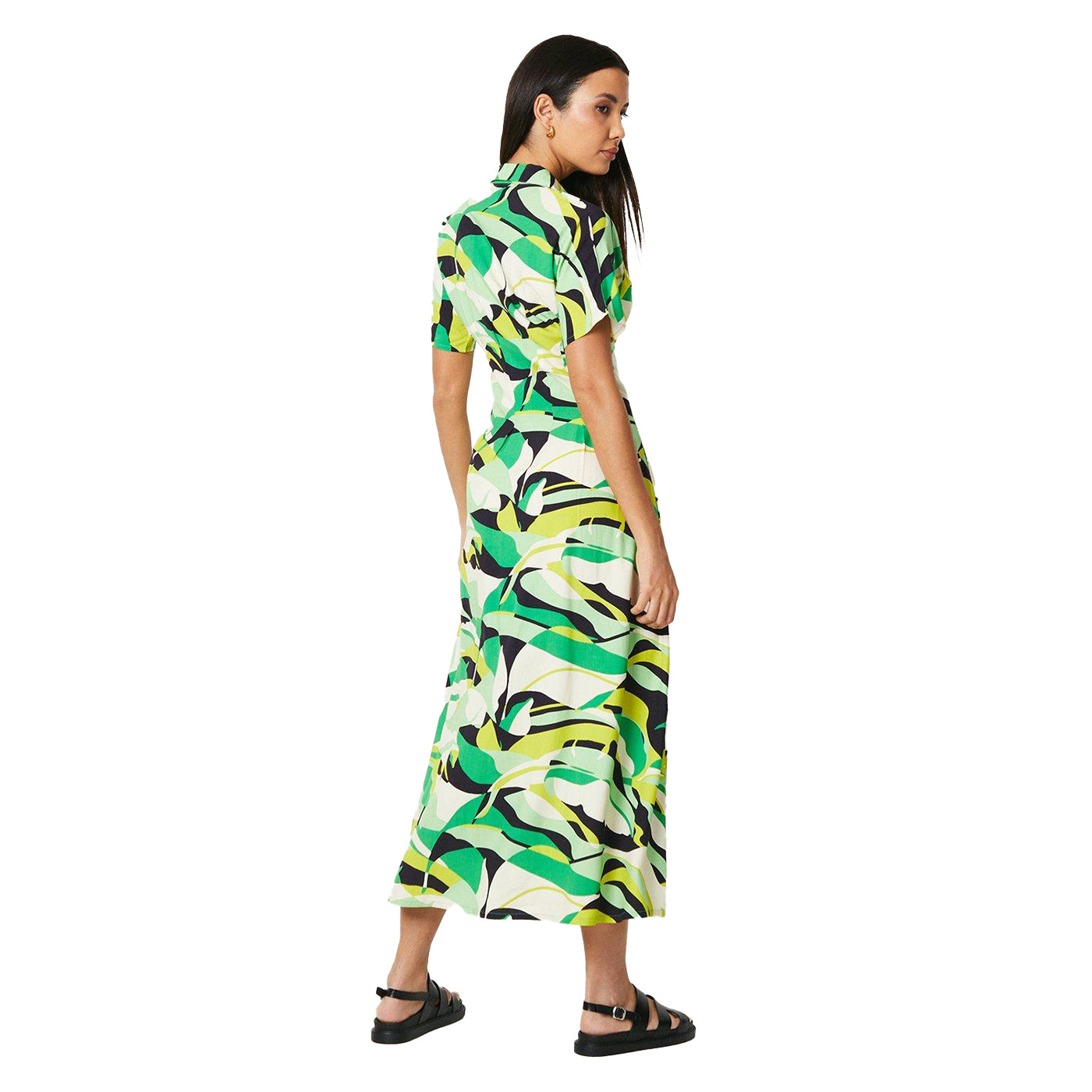 Green - Back - Principles Womens-Ladies Printed Pleated Shirt Dress