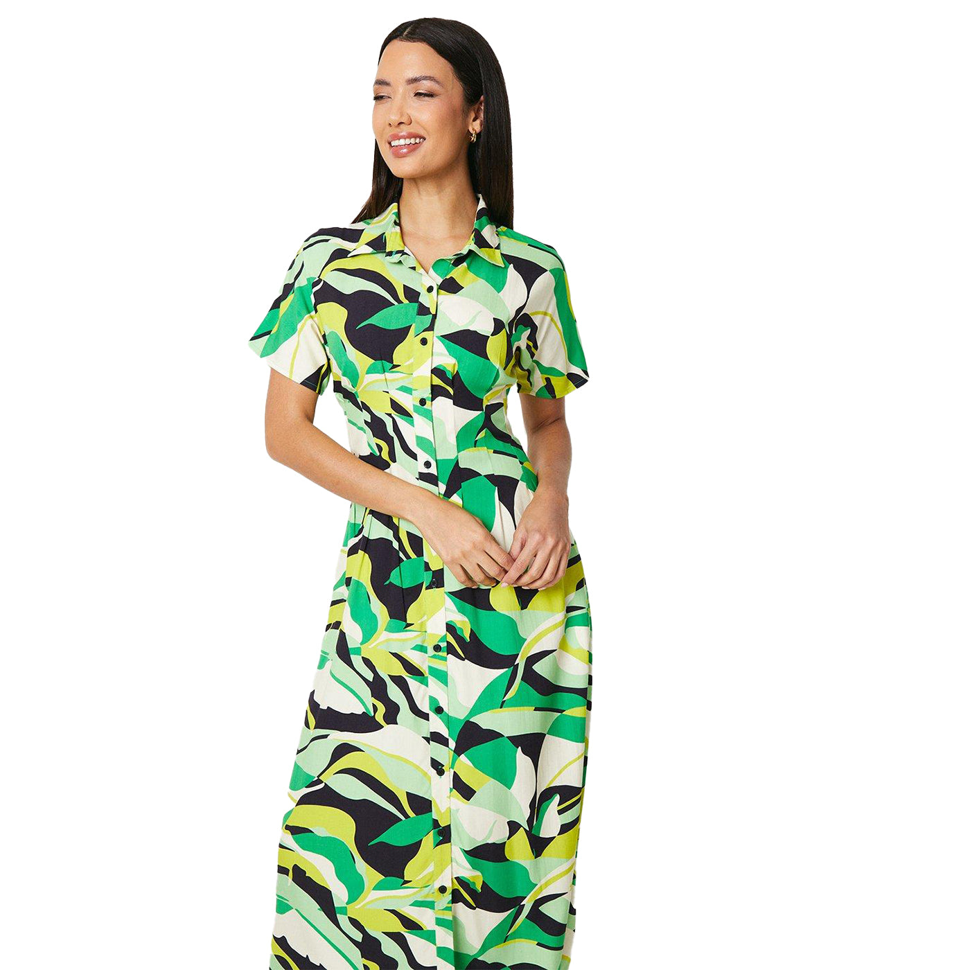 Green - Lifestyle - Principles Womens-Ladies Printed Pleated Shirt Dress
