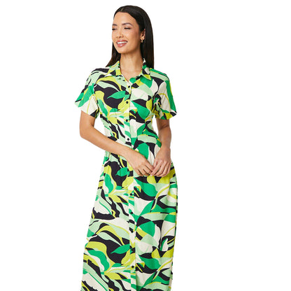 Green - Lifestyle - Principles Womens-Ladies Printed Pleated Shirt Dress