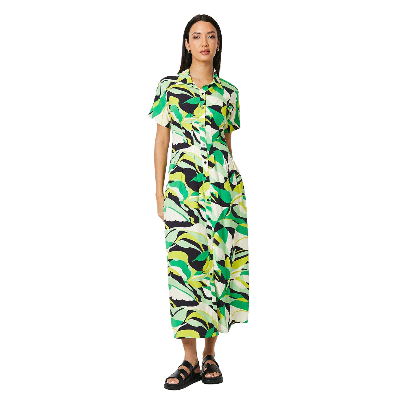 Green - Front - Principles Womens-Ladies Printed Pleated Shirt Dress