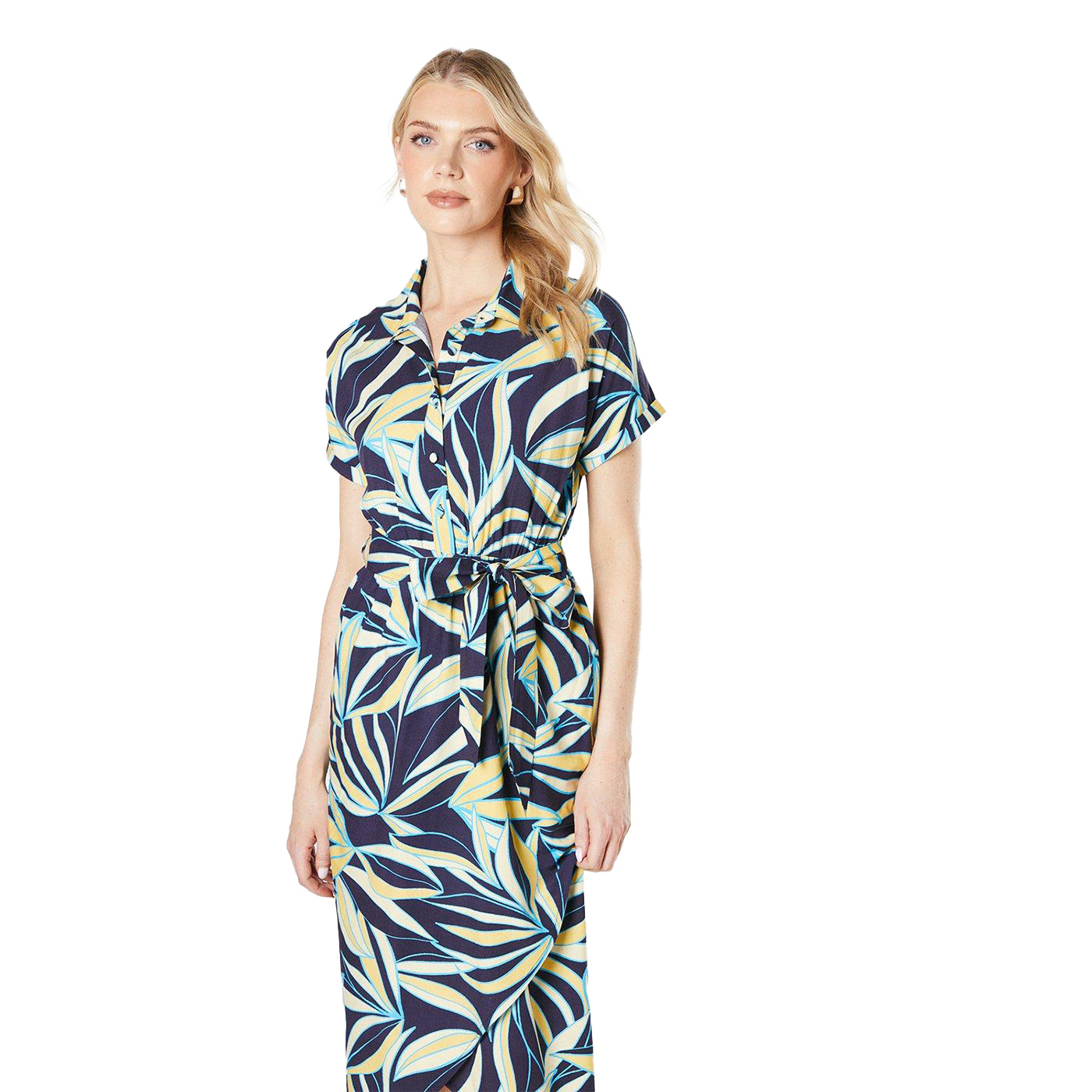 Navy - Lifestyle - Principles Womens-Ladies Leaf Print Wrap Midi Dress