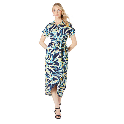 Navy - Front - Principles Womens-Ladies Leaf Print Wrap Midi Dress
