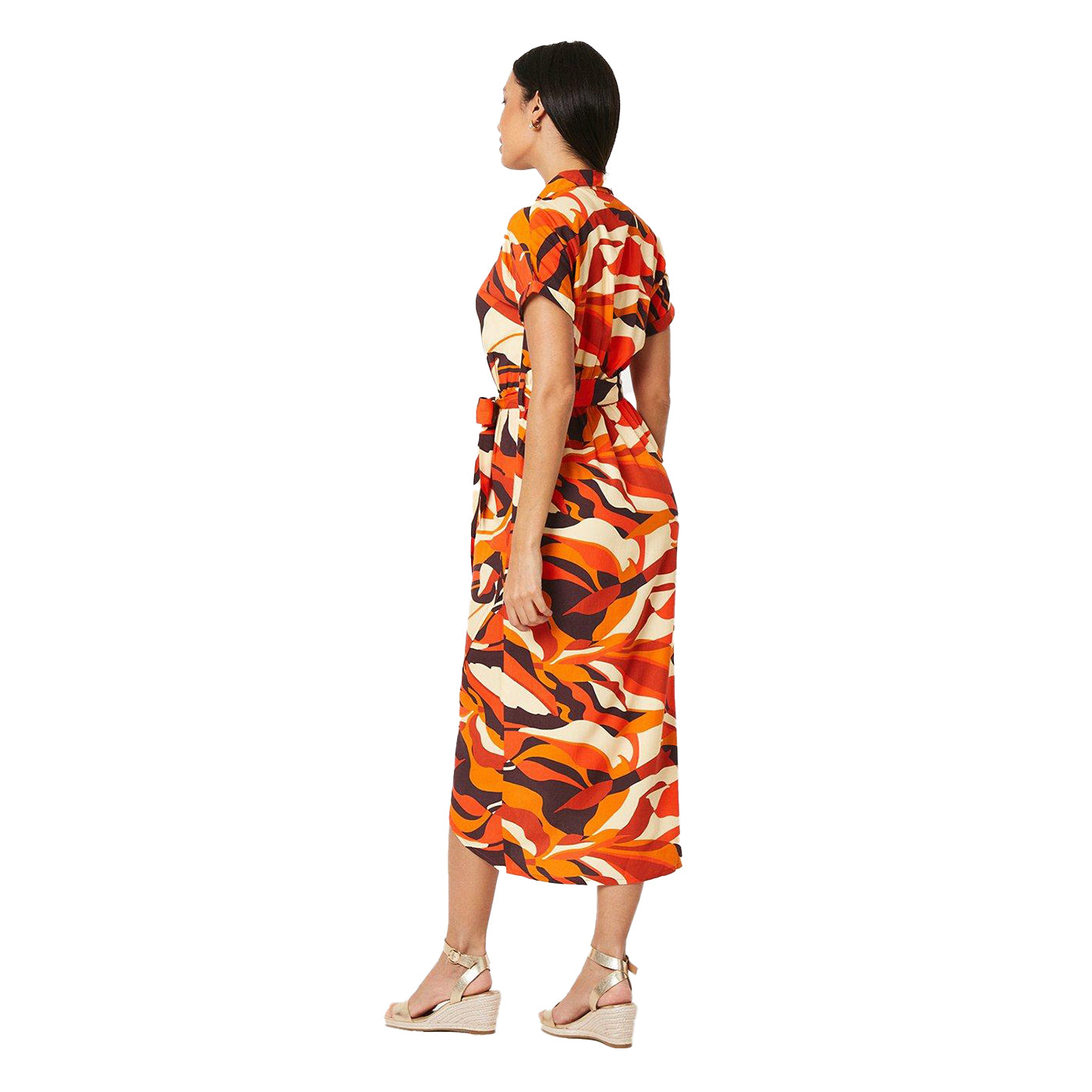 Rust - Back - Principles Womens-Ladies Printed Wrap Midi Dress