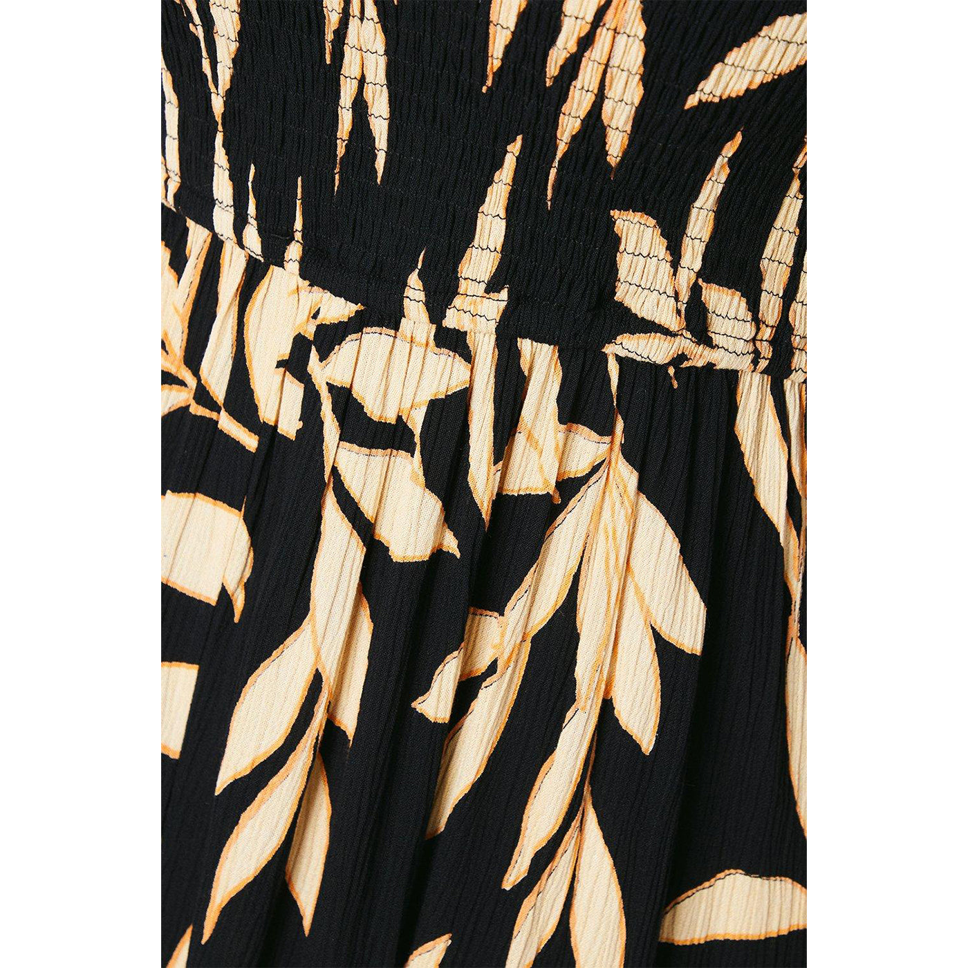 Black - Side - Principles Womens-Ladies Leaf Print Shirred Midi Dress