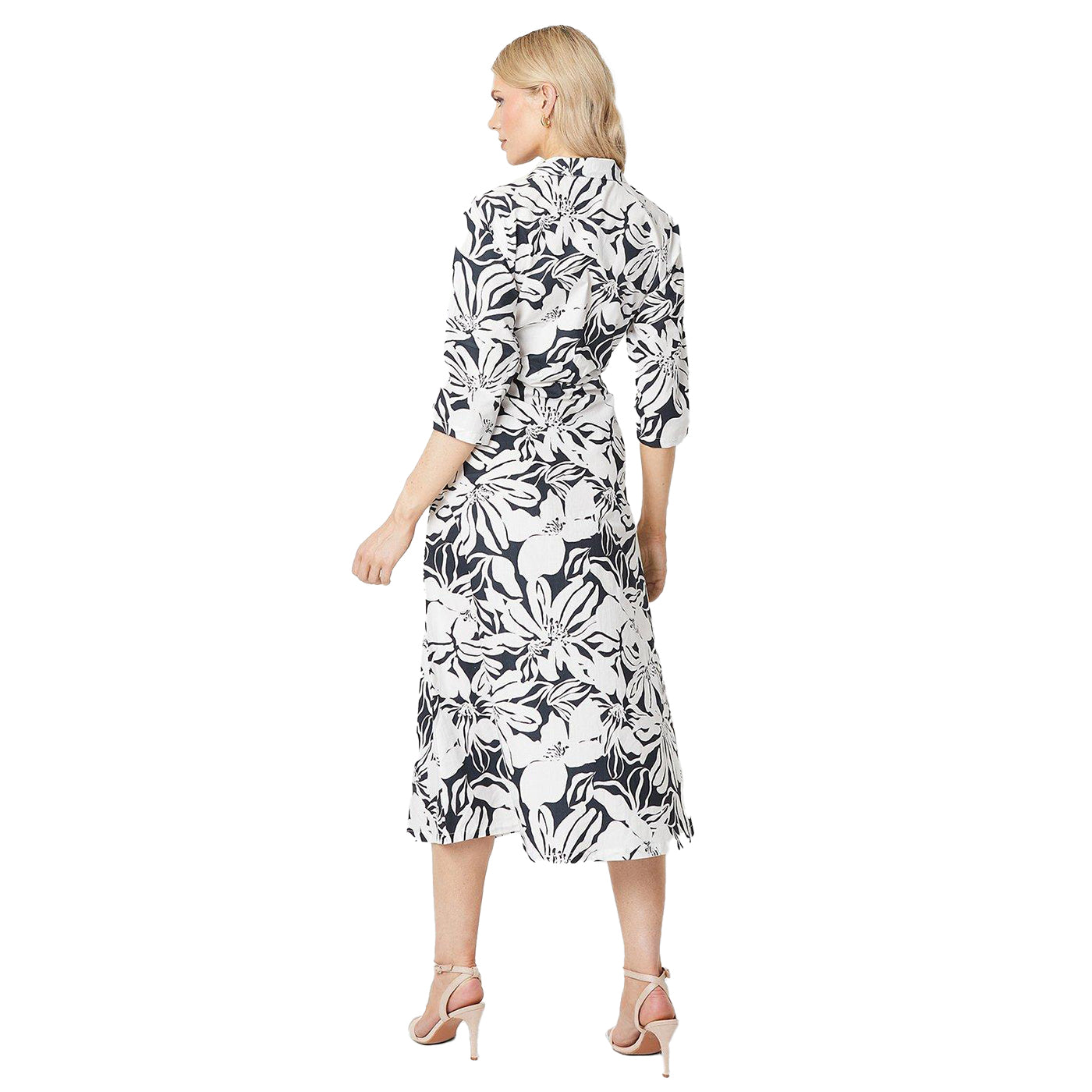 Monochrome - Back - Principles Womens-Ladies Floral Front Tie Midi Shirt Dress