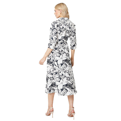 Monochrome - Back - Principles Womens-Ladies Floral Front Tie Midi Shirt Dress