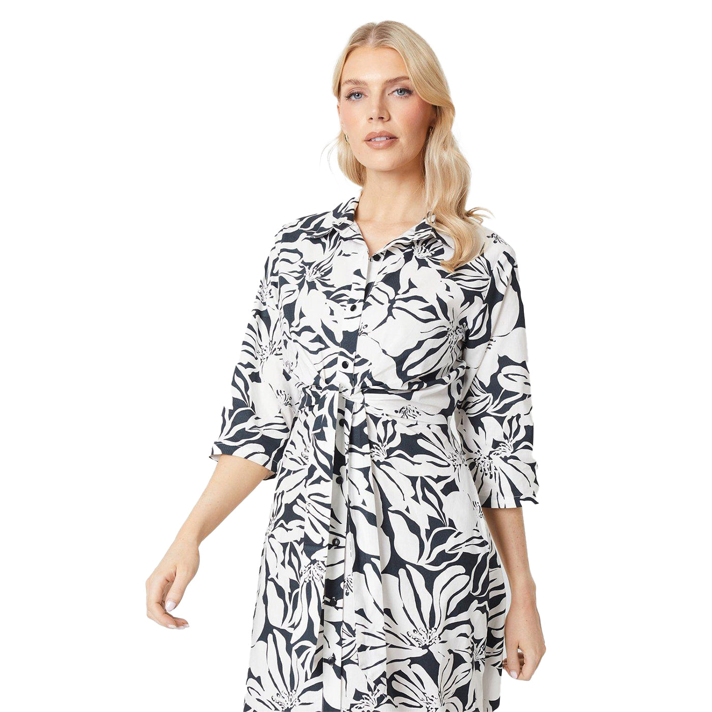 Monochrome - Lifestyle - Principles Womens-Ladies Floral Front Tie Midi Shirt Dress
