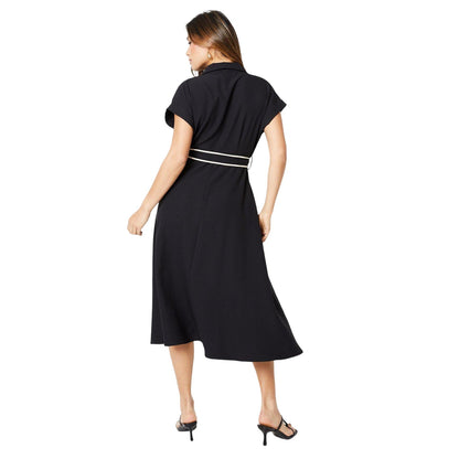 Black - Back - Principles Womens-Ladies Contrast Detail Waist Tie Midi Dress