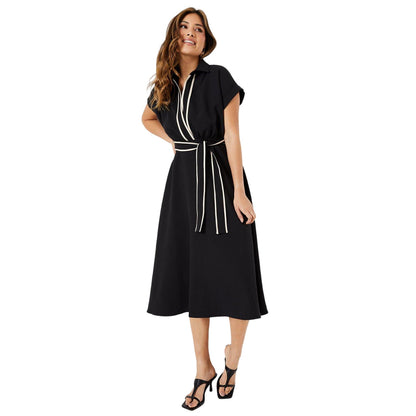 Black - Front - Principles Womens-Ladies Contrast Detail Waist Tie Midi Dress