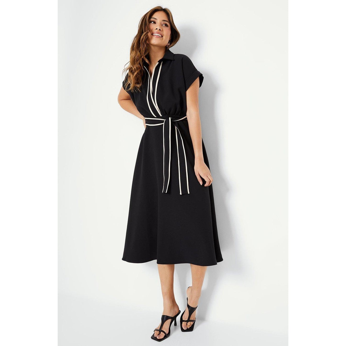 Black - Front - Principles Womens-Ladies Contrast Detail Waist Tie Midi Dress