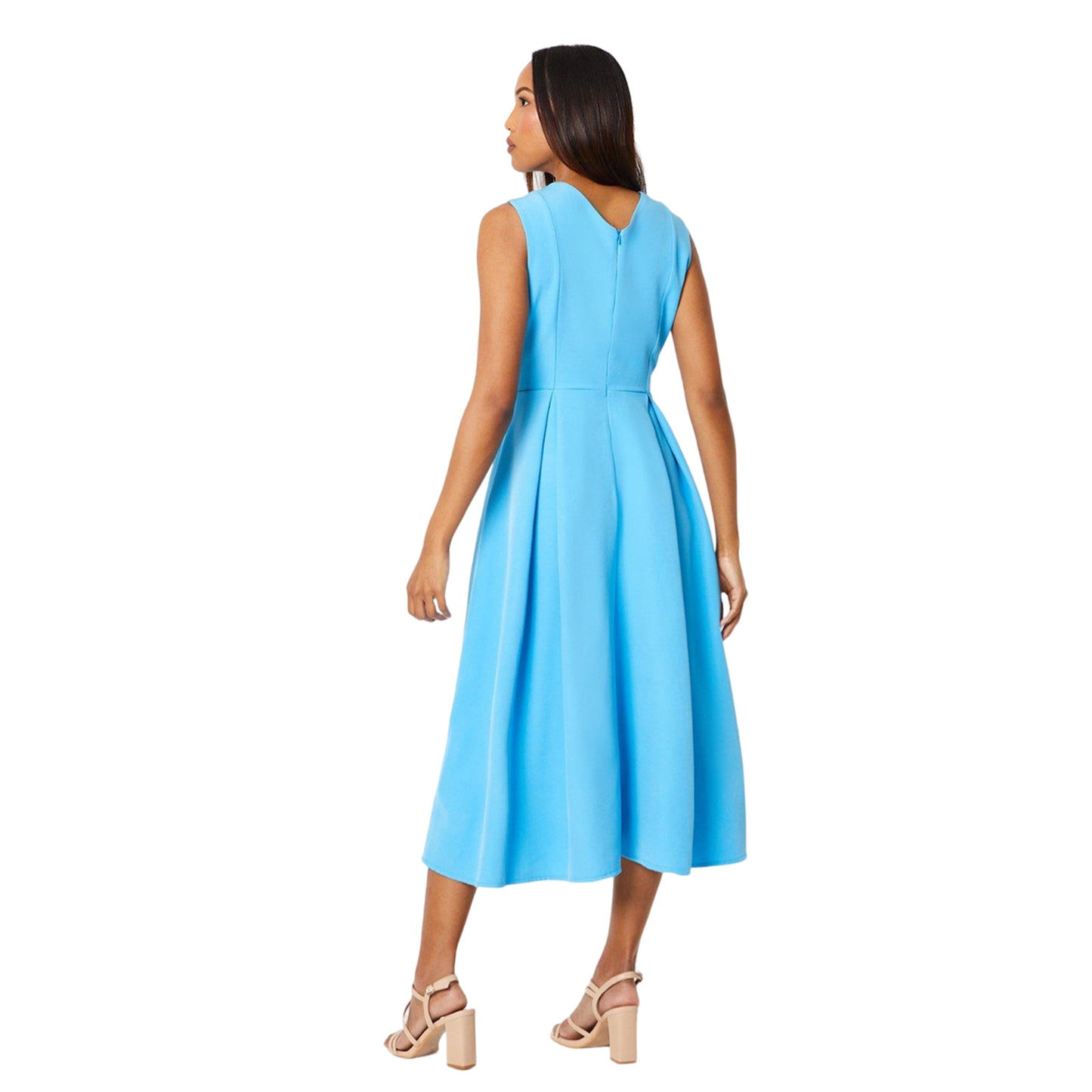 Aqua - Back - Principles Womens-Ladies Pleated Keyhole Midi Dress